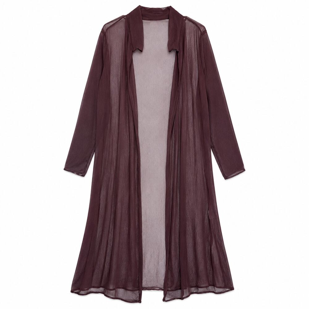 NWT Eileen Fisher 100% Silk Sheer Crinkle Chiffon Long Duster Jacket
